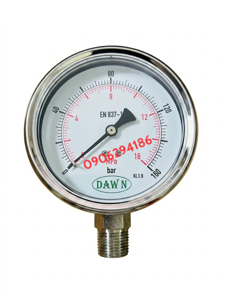 ĐỒNG HỒ ÁP SUẤT DAWN P254 100A 160BAR CHÂN ĐỨNG