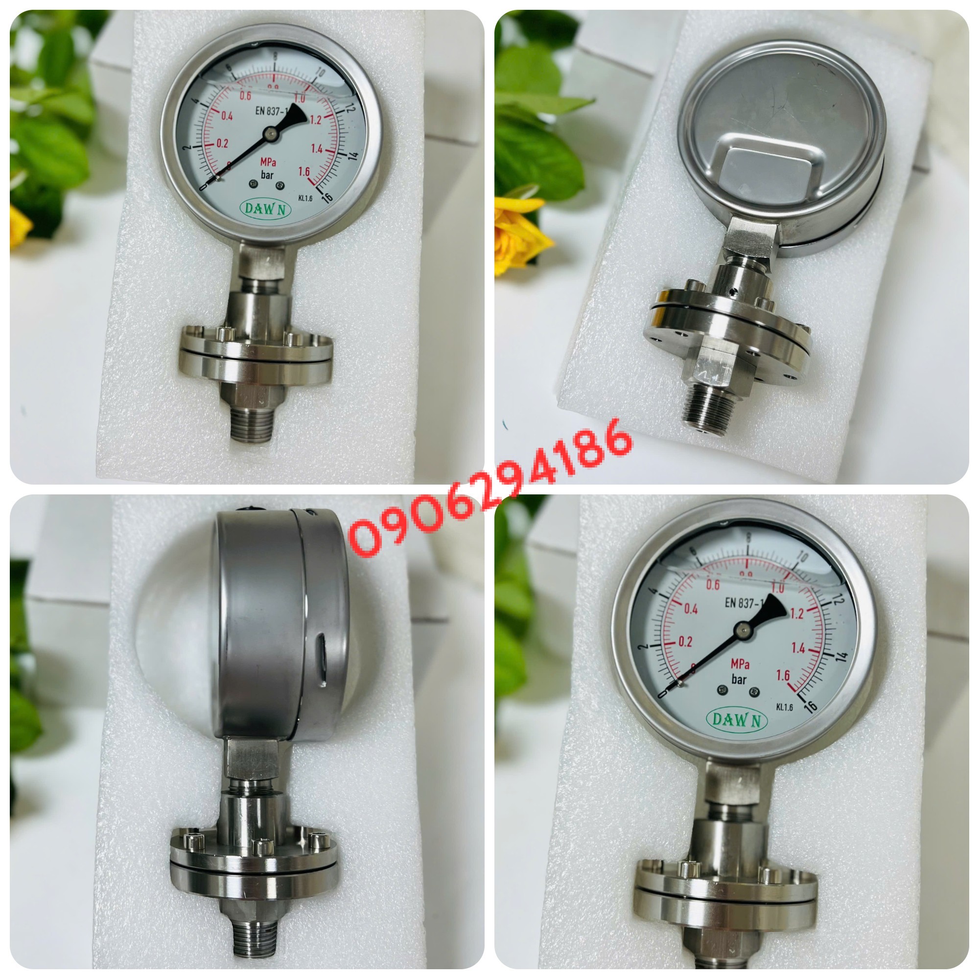 Đồng Hồ Áp Suất Màng DAWN Nối Bích Inox Chính Hãng