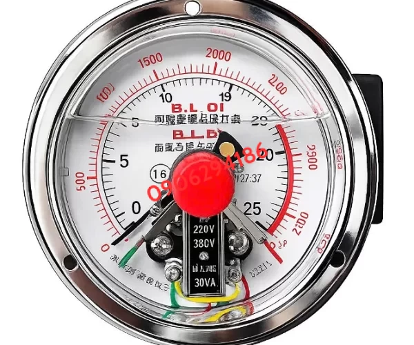 ĐỒNG HỒ ĐO ÁP SUẤT 3 KIM TRUNG QUỐC Y100 25MPA CHÂN SAU