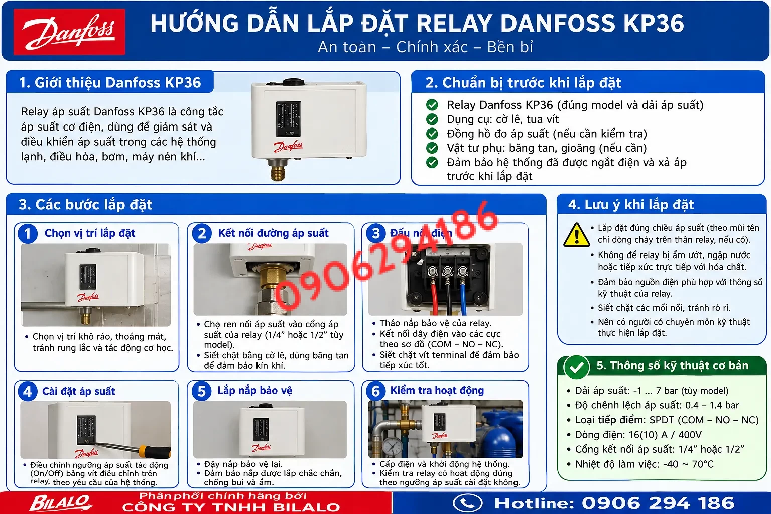 HƯỚNG DẪN LẮP ĐẶT RELAY DANFOSS KP36