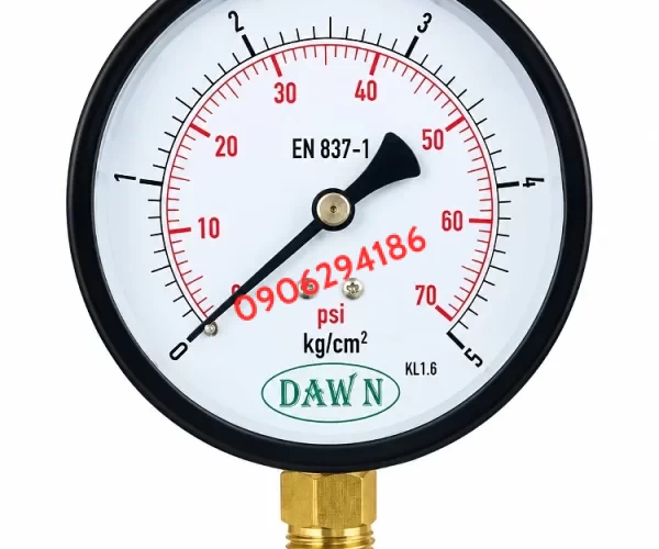 ĐỒNG HỒ ÁP SUẤT DAWN CHÂN ĐỨNG P110 100A 5KG/CM2 REN 3/8PT