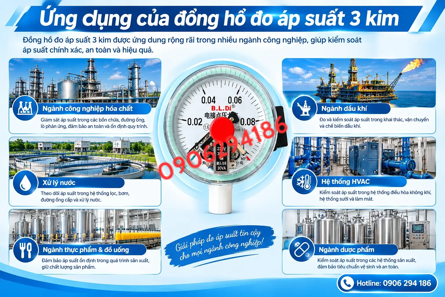 Đồng Hồ Đo Áp Suất 3 Kim Chính Hãng | Chính Xác, Bền Bỉ & Giá Tốt