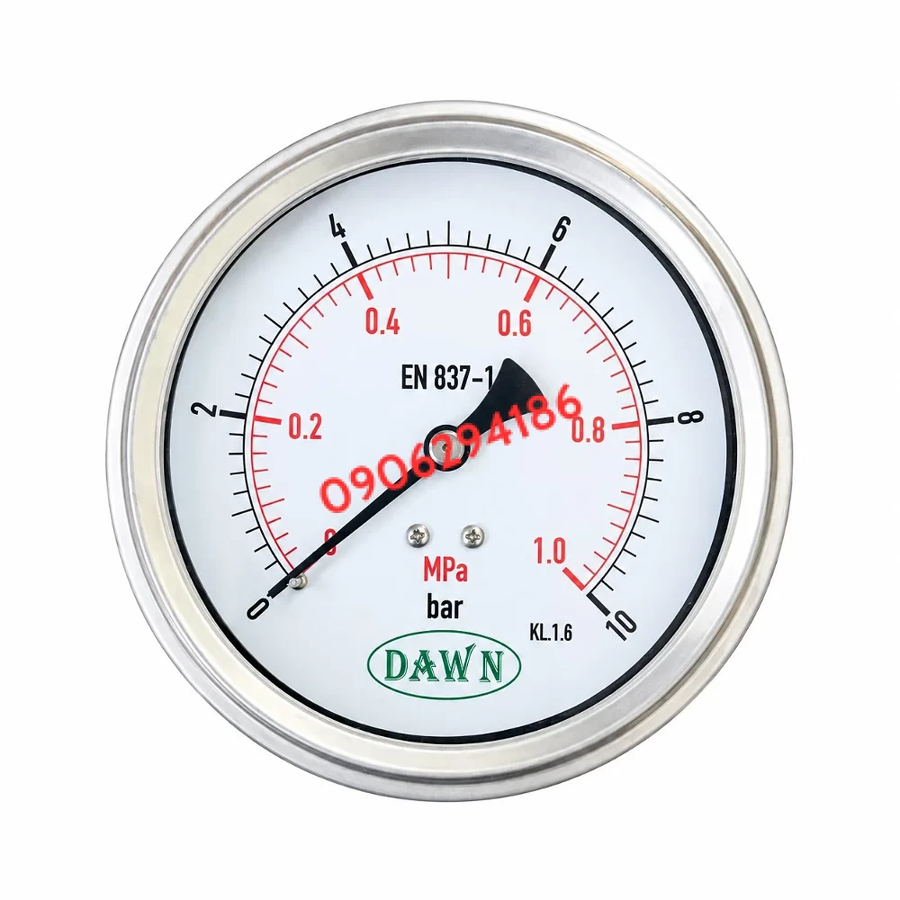 ĐỒNG HỒ ÁP SUẤT MÀNG DAWN P752S 100B 10BAR SS316